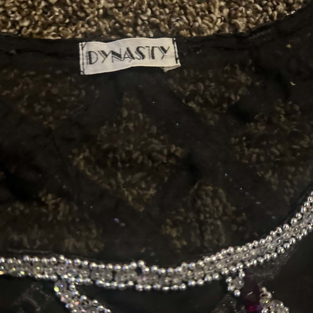 Dynasty VTG Black Sheer Vicose Whimsigoth Goth Sleeveless Embroidered Tank Top - Picture 2 of 7